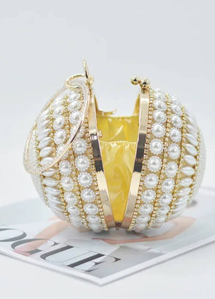 Pearl Beaded Crystal Embellished Sphere Shape Evening Purse