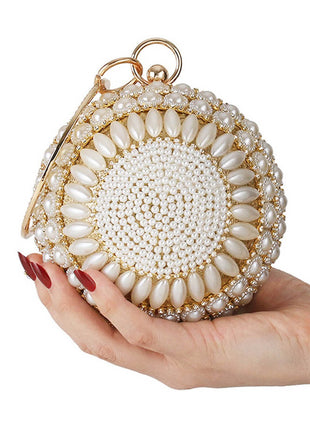 Pearl Beaded Crystal Embellished Sphere Shape Evening Purse