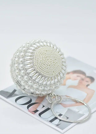 Pearl Beaded Crystal Embellished Sphere Shape Evening Purse