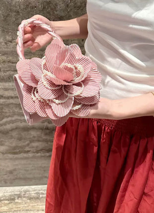 3D Flower Evening Clutch Bag With Faux Pearl Detail