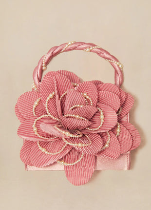 3D Flower Evening Clutch Bag With Faux Pearl Detail