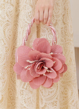 3D Flower Evening Clutch Bag With Faux Pearl Detail