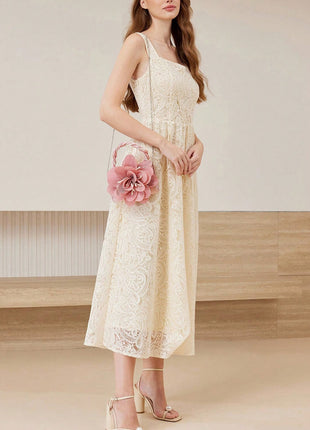 3D Flower Evening Clutch Bag With Faux Pearl Detail