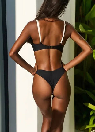 Color Block Underwire High Leg Bikini Set