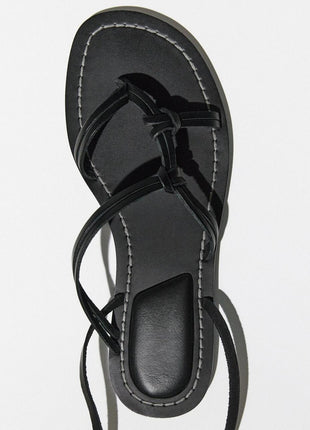 Faux Leather Lace Up Flat Strappy Sandals