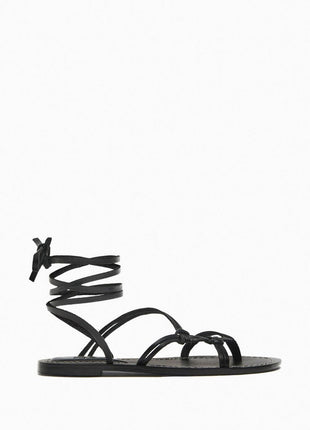 Faux Leather Lace Up Flat Strappy Sandals