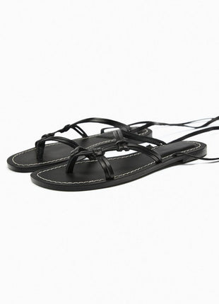 Faux Leather Lace Up Flat Strappy Sandals