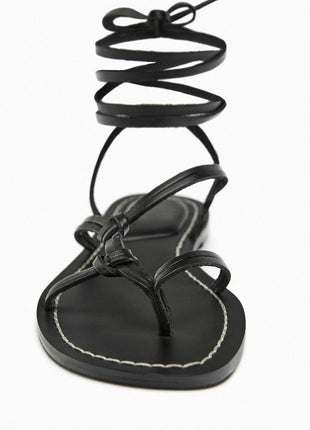 Faux Leather Lace Up Flat Strappy Sandals