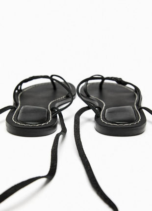 Faux Leather Lace Up Flat Strappy Sandals
