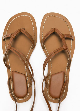 Faux Leather Lace Up Flat Strappy Sandals