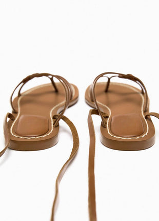 Faux Leather Lace Up Flat Strappy Sandals