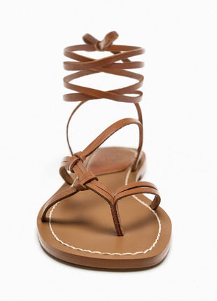 Faux Leather Lace Up Flat Strappy Sandals
