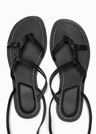 Faux Leather Lace Up Flat Strappy Sandals