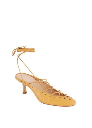 Faux Leather Lace Up Ankle-Wrap Mule Kitten Heels