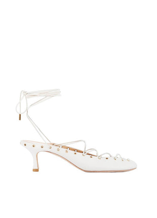 Faux Leather Lace Up Ankle-Wrap Mule Kitten Heels