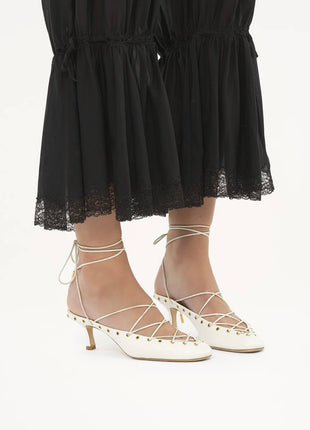 Faux Leather Lace Up Ankle-Wrap Mule Kitten Heels