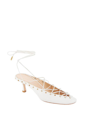 Faux Leather Lace Up Ankle-Wrap Mule Kitten Heels