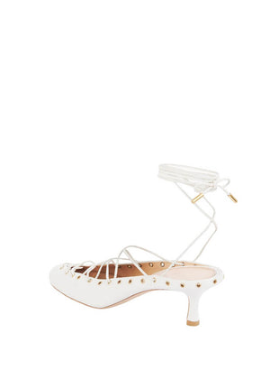 Faux Leather Lace Up Ankle-Wrap Mule Kitten Heels