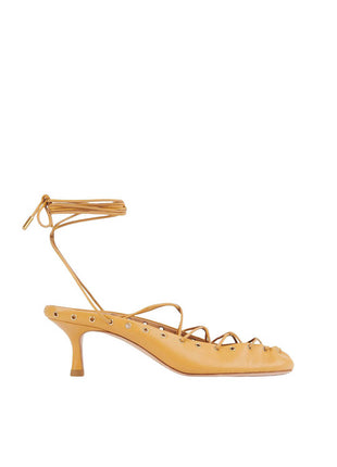 Faux Leather Lace Up Ankle-Wrap Mule Kitten Heels