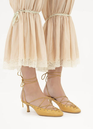 Faux Leather Lace Up Ankle-Wrap Mule Kitten Heels
