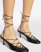 Faux Leather Lace Up Ankle-Wrap Mule Kitten Heels