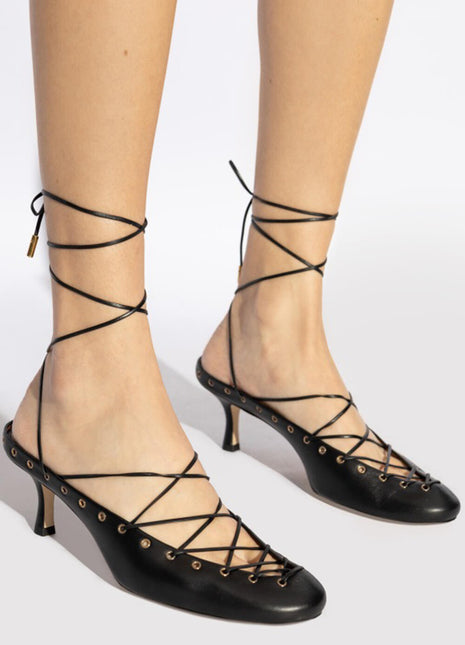 Faux Leather Lace Up Ankle-Wrap Mule Kitten Heels