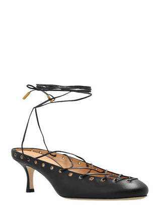 Faux Leather Lace Up Ankle-Wrap Mule Kitten Heels