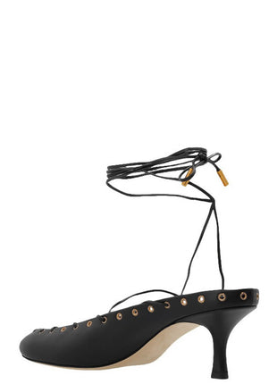Faux Leather Lace Up Ankle-Wrap Mule Kitten Heels