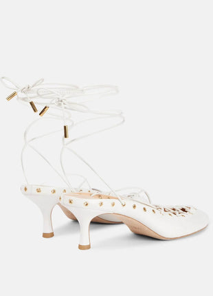 Faux Leather Lace Up Ankle-Wrap Mule Kitten Heels