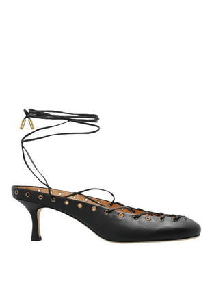 Faux Leather Lace Up Ankle-Wrap Mule Kitten Heels