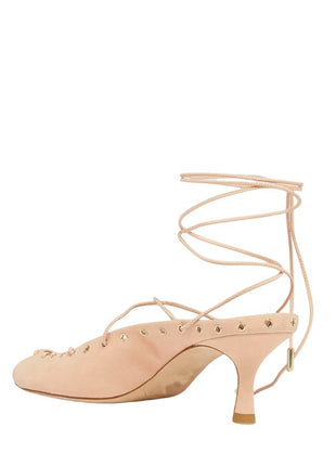 Faux Leather Lace Up Ankle-Wrap Mule Kitten Heels