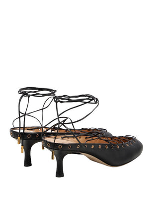 Faux Leather Lace Up Ankle-Wrap Mule Kitten Heels