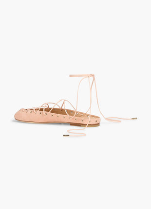 Faux Leather Lace Up Ballet Flats