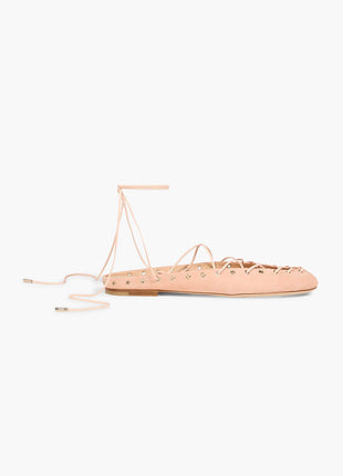 Faux Leather Lace Up Ballet Flats