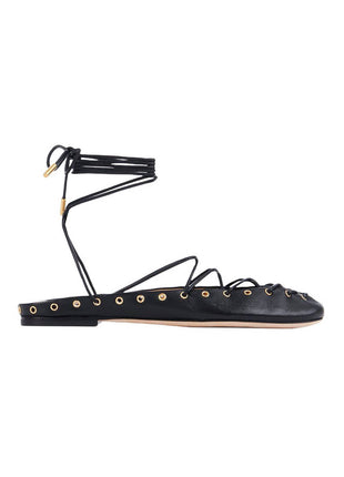 Faux Leather Lace Up Ballet Flats