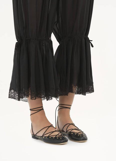 Faux Leather Lace Up Ballet Flats