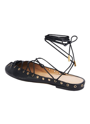Faux Leather Lace Up Ballet Flats