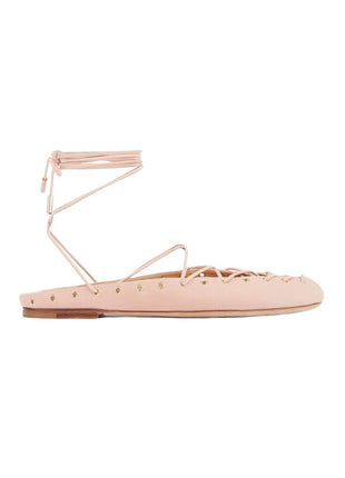 Faux Leather Lace Up Ballet Flats