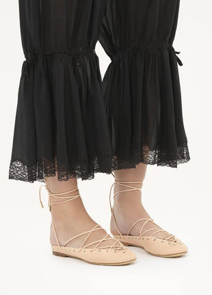 Faux Leather Lace Up Ballet Flats