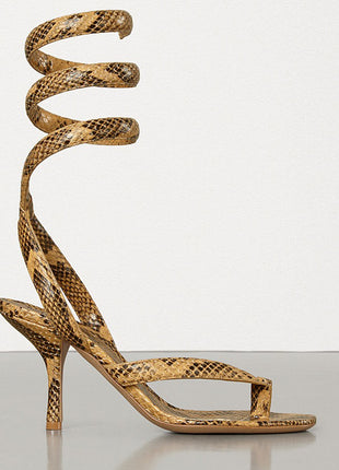 Spiral Python Print Faux Leather Stiletto Heeled Sandals