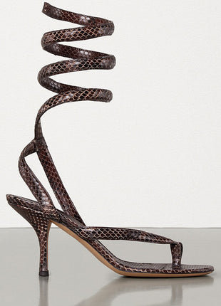 Spiral Python Print Faux Leather Stiletto Heeled Sandals