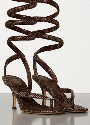 Spiral Python Print Faux Leather Stiletto Heeled Sandals