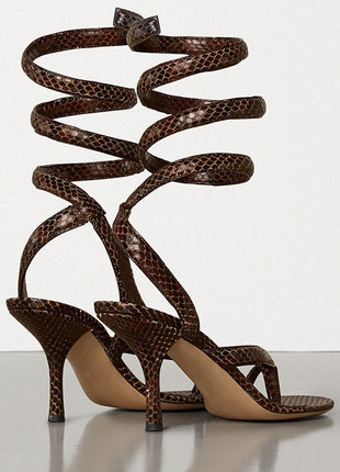 Spiral Python Print Faux Leather Stiletto Heeled Sandals