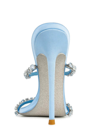 Satin Crystal Embellished Pointed Toe High Heel Mules