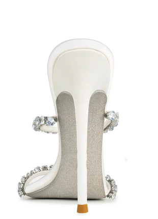 Satin Crystal Embellished Pointed Toe High Heel Mules