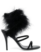 Faux Fur Crystal-Embellished Open Toe Spiral Stiletto Sandals