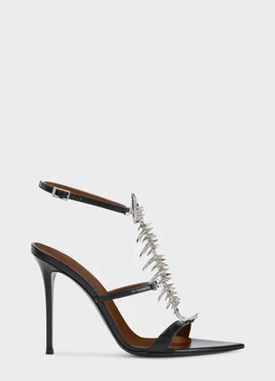 Rhinestone Fishbone-Shaped Open Pointed Toe Stiletto Heeled Sandals