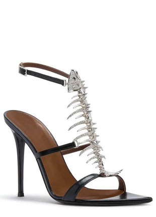 Rhinestone Fishbone-Shaped Open Pointed Toe Stiletto Heeled Sandals
