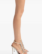 Rhinestone Fishbone-Shaped Open Pointed Toe Stiletto Heeled Sandals