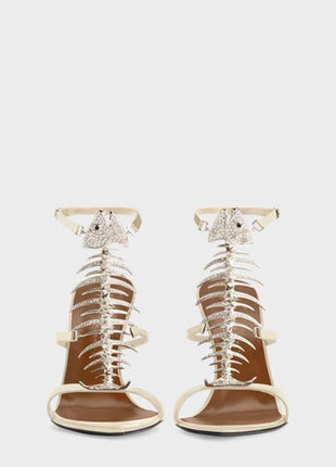 Rhinestone Fishbone-Shaped Open Pointed Toe Stiletto Heeled Sandals